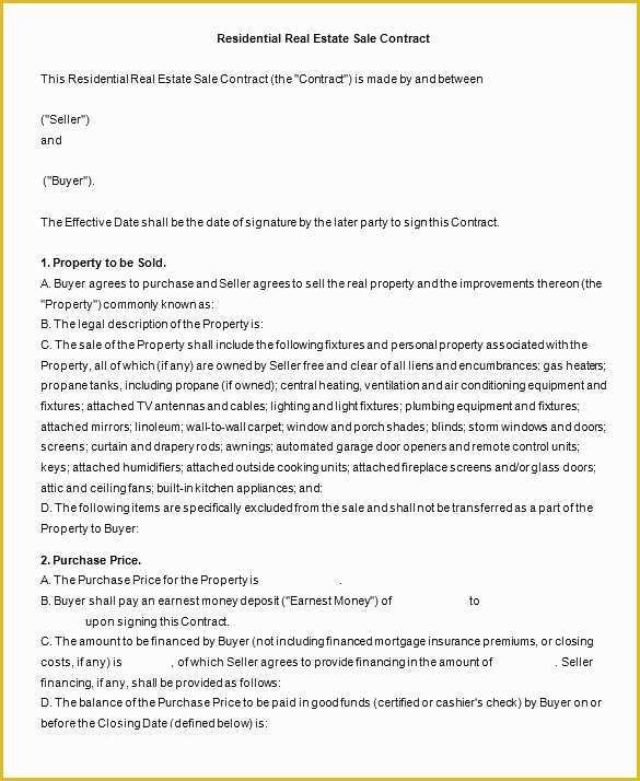 Free Home Sale Contract Template Of Real Estate Sales Contract Template