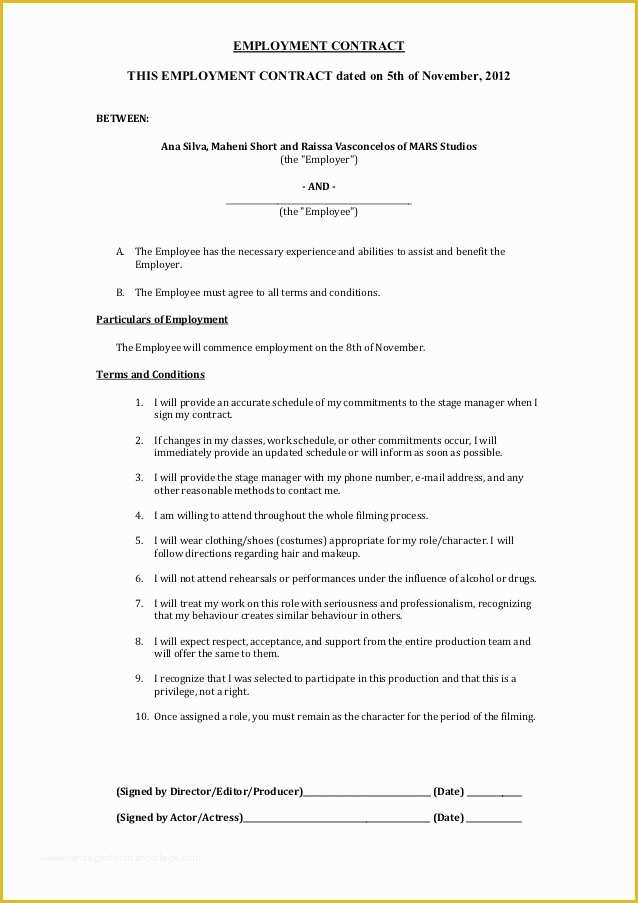 Free Home Staging Contract Template Of Employment Contract A2 Media