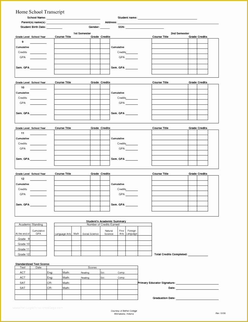 Free Homeschool Transcript Template Of 5 Free Fake Transcripts Collection for Download
