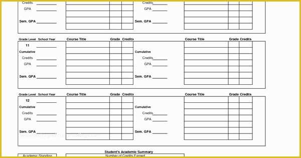 Free Homeschool Transcript Template Of Blank High School Transcript forms