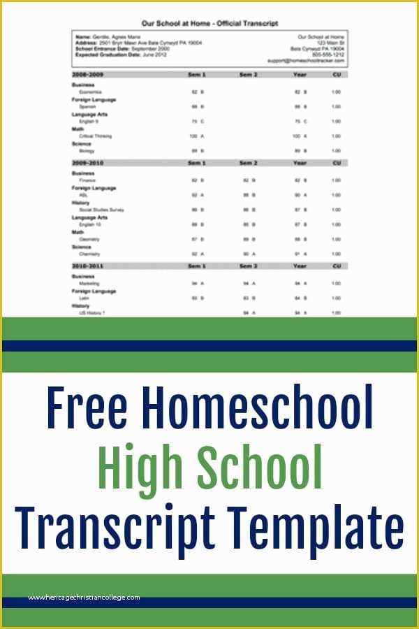 Free Homeschool Transcript Template Of Free Homeschool High School Transcript Template