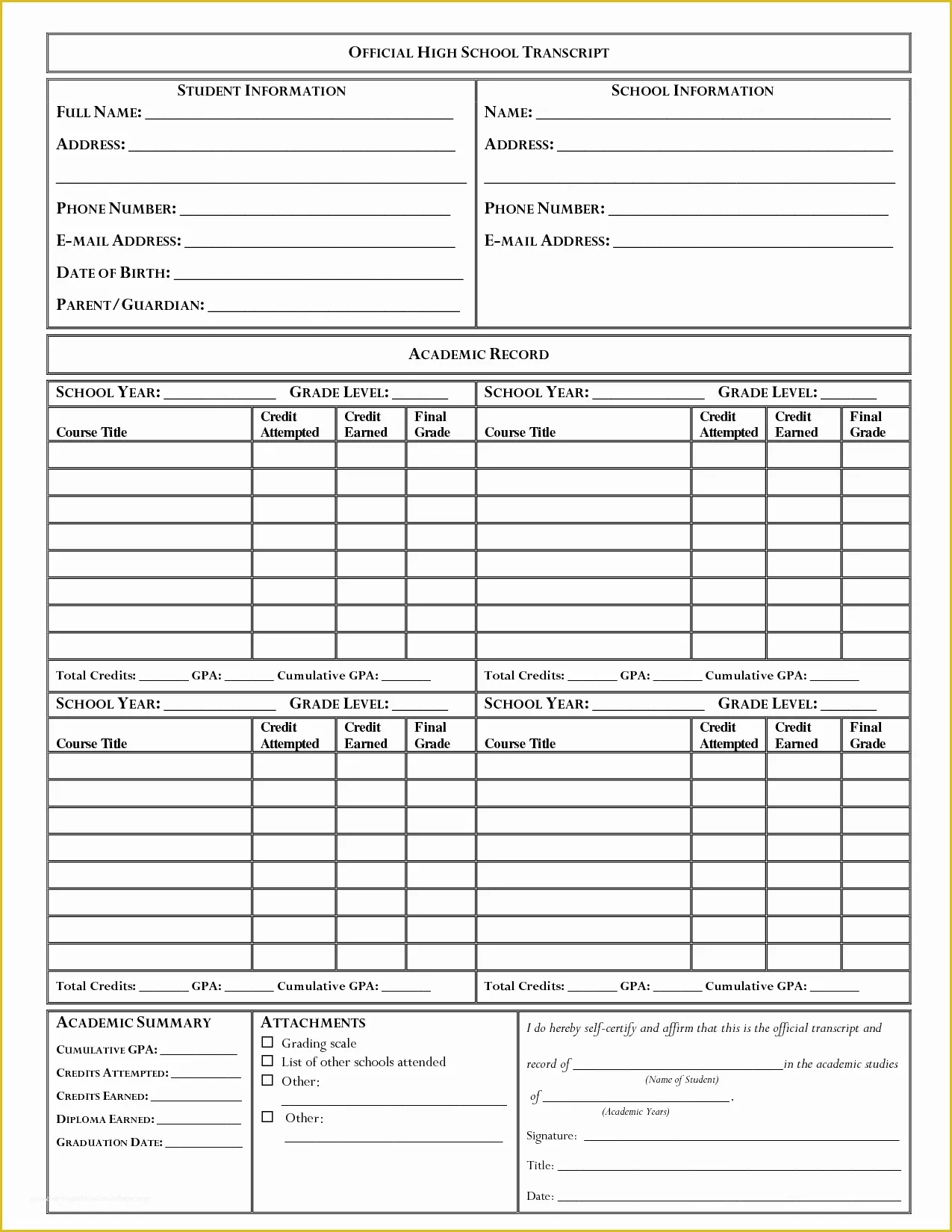 Free Homeschool Transcript Template Of High School Transcript Template