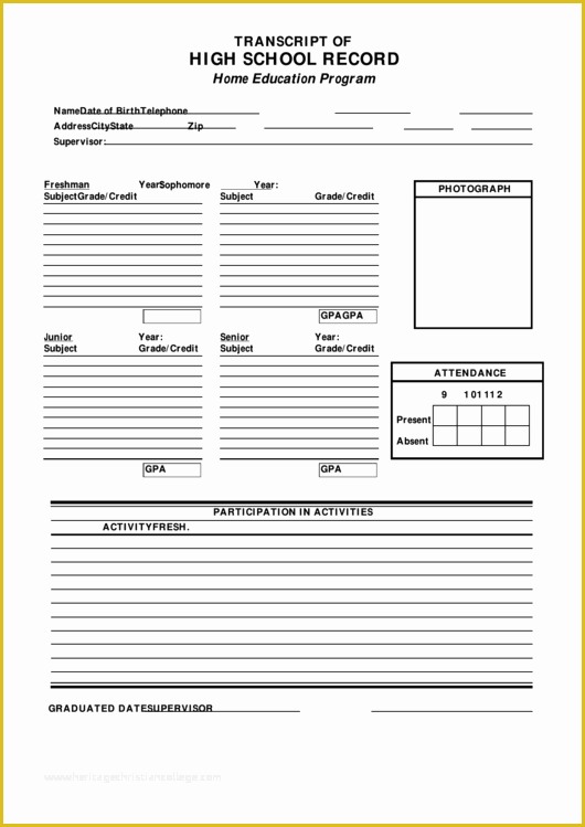 Free Homeschool Transcript Template Of Home Education Program Transcript High School Record