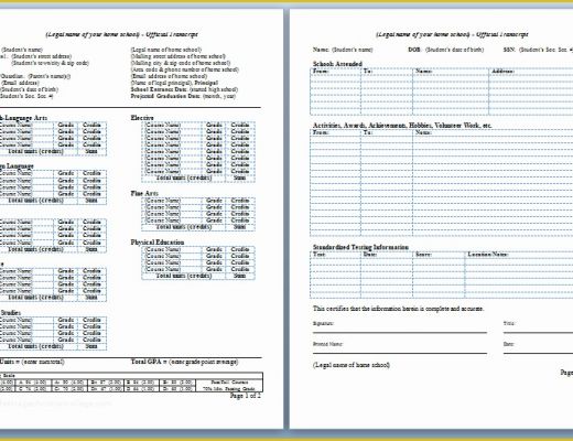 Free Homeschool Transcript Template Of Homeschool High School Transcripts