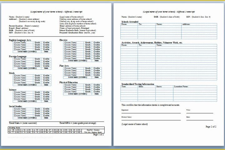 Free Homeschool Transcript Template Of Homeschool High School Transcripts