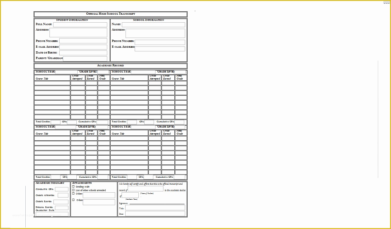 Free Homeschool Transcript Template Of Printable High School Transcript Templates to Pin