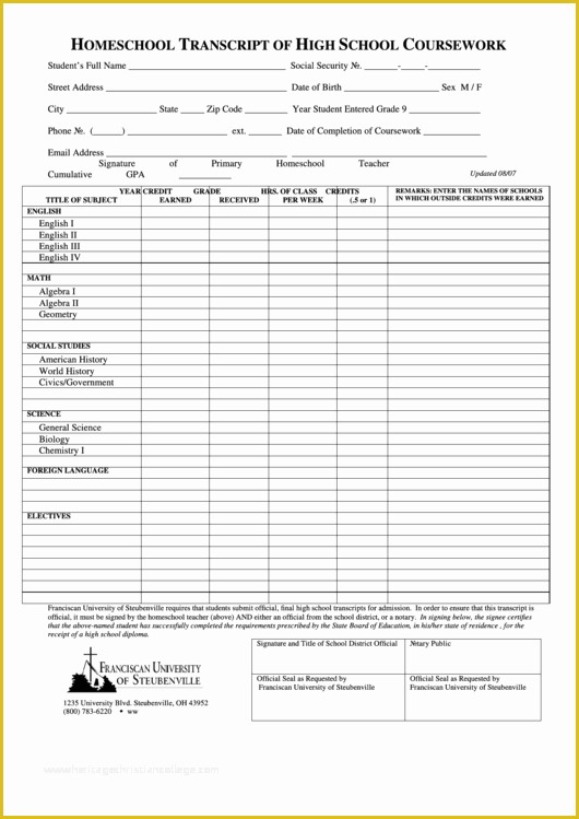 Free Homeschool Transcript Template Of top 9 Homeschool Transcript Templates Free to In