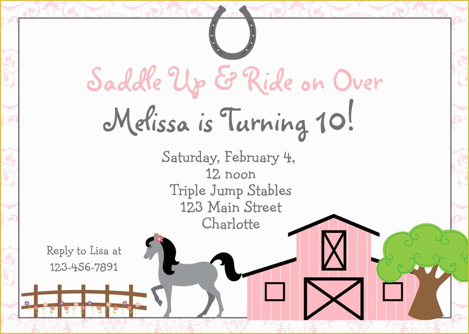Free Horse Invitation Template Of Free Printable Horse Riding Party Invitations