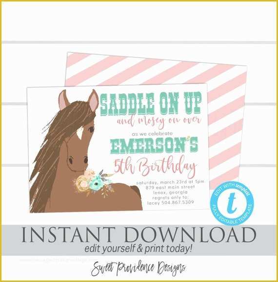 Free Horse Invitation Template Of Horse Birthday Invitation Western Horse Invitation Editable