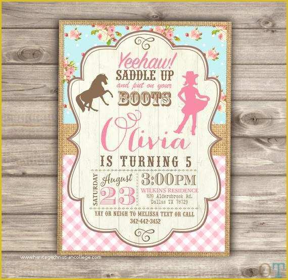 Free Horse Invitation Template Of Horse Cowgirl Invitation Template Birthday Rustic Printable