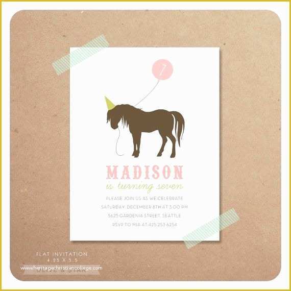 Free Horse Invitation Template Of Horse Pony Birthday Invitation Set by Oliveandstar On Etsy