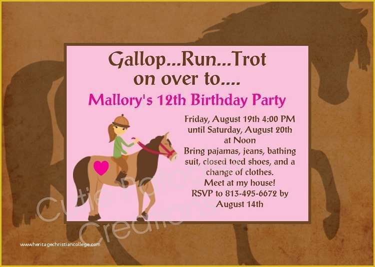 Free Horse Invitation Template Of Horseback Riding Birthday Party Invitations Printable or