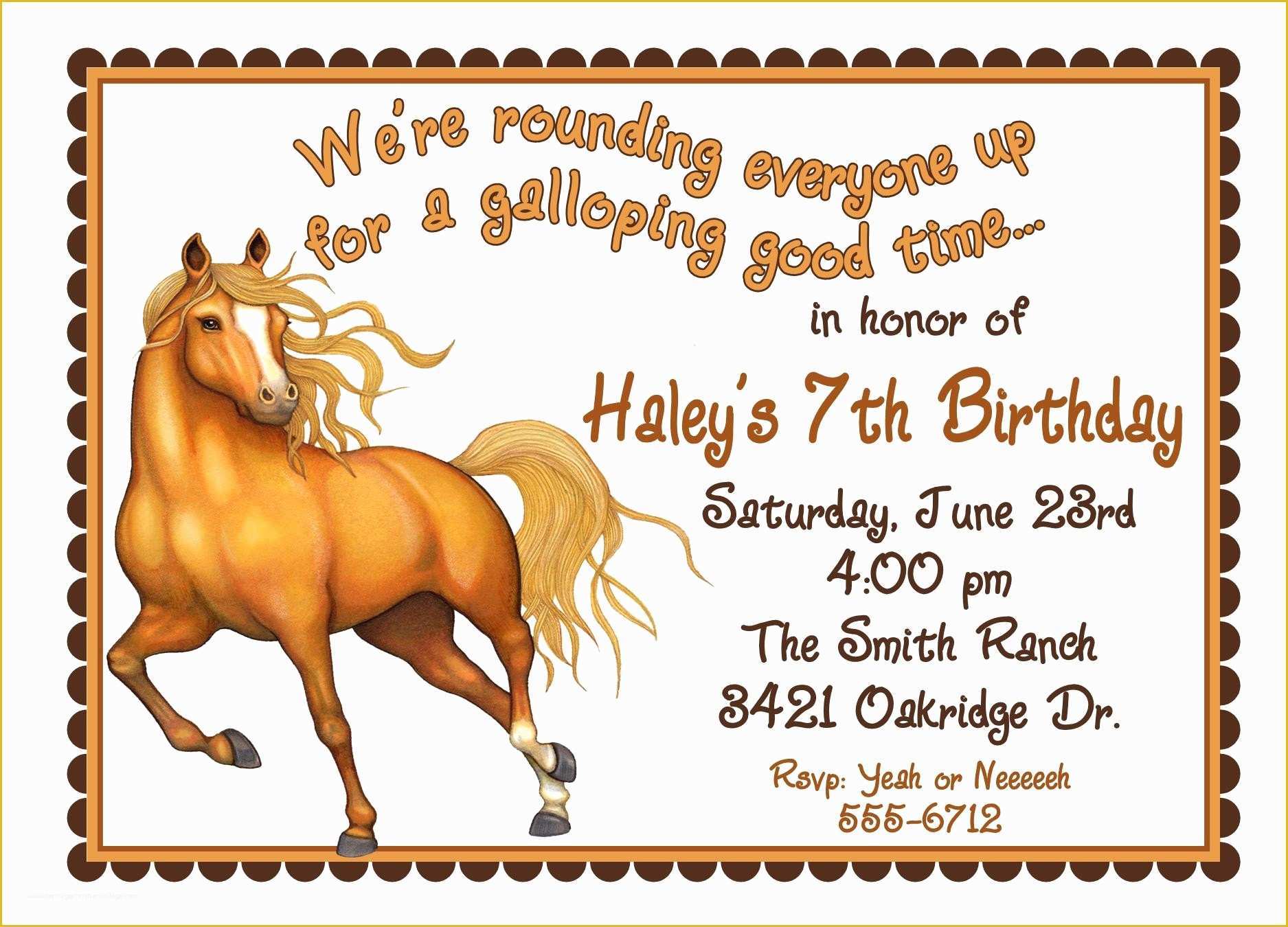 Free Horse Invitation Template Of Personalized Birthday Invitations Horse by Littlebeaneboutique