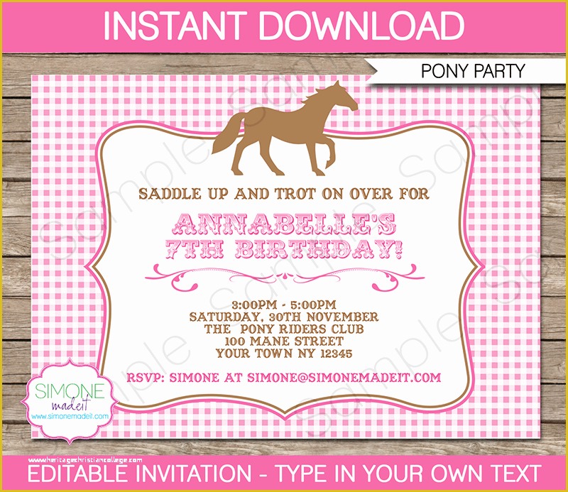 Free Horse Invitation Template Of Pink Horse Party Invitation Template