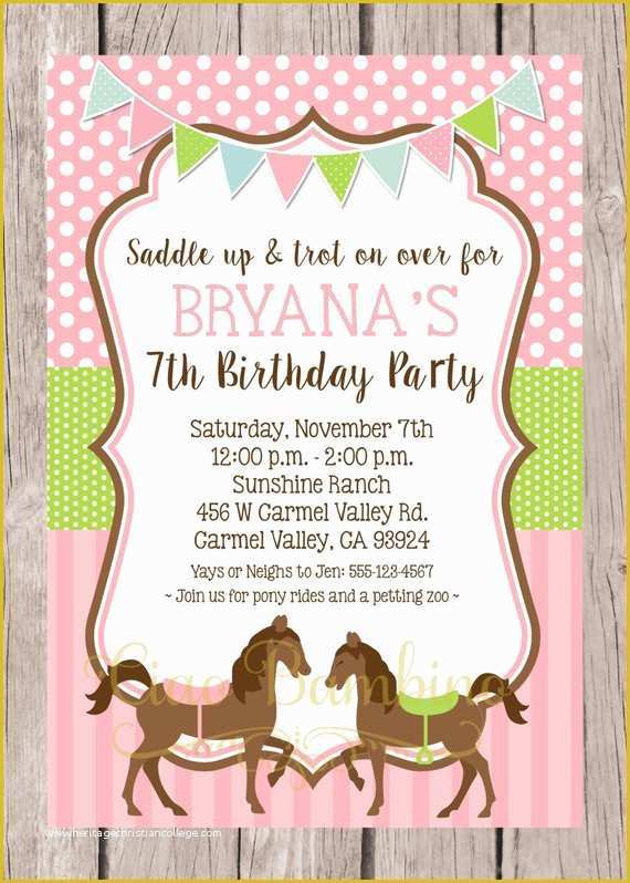 Free Horse Invitation Template Of Printable Horse Birthday Party Invitation Pony Invitation