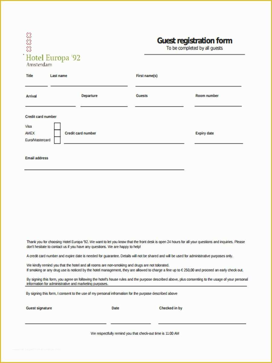 Free Hotel Registration form Template Of 21 Hotel Registration form Templates