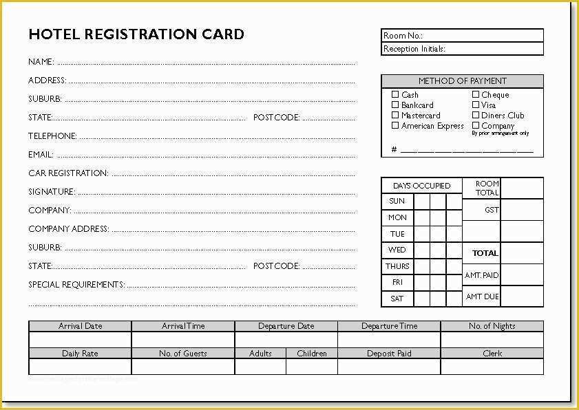 Free Hotel Registration form Template Of 23 Of Reservation Card Template