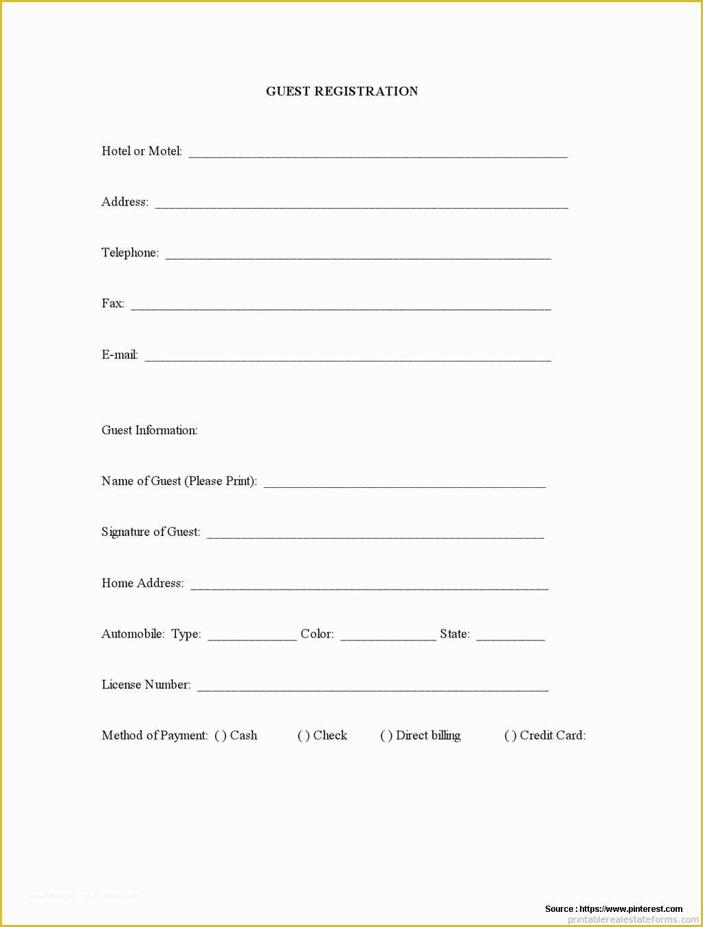 Free Hotel Registration form Template Of Free Hotel Guest Registration form Template form