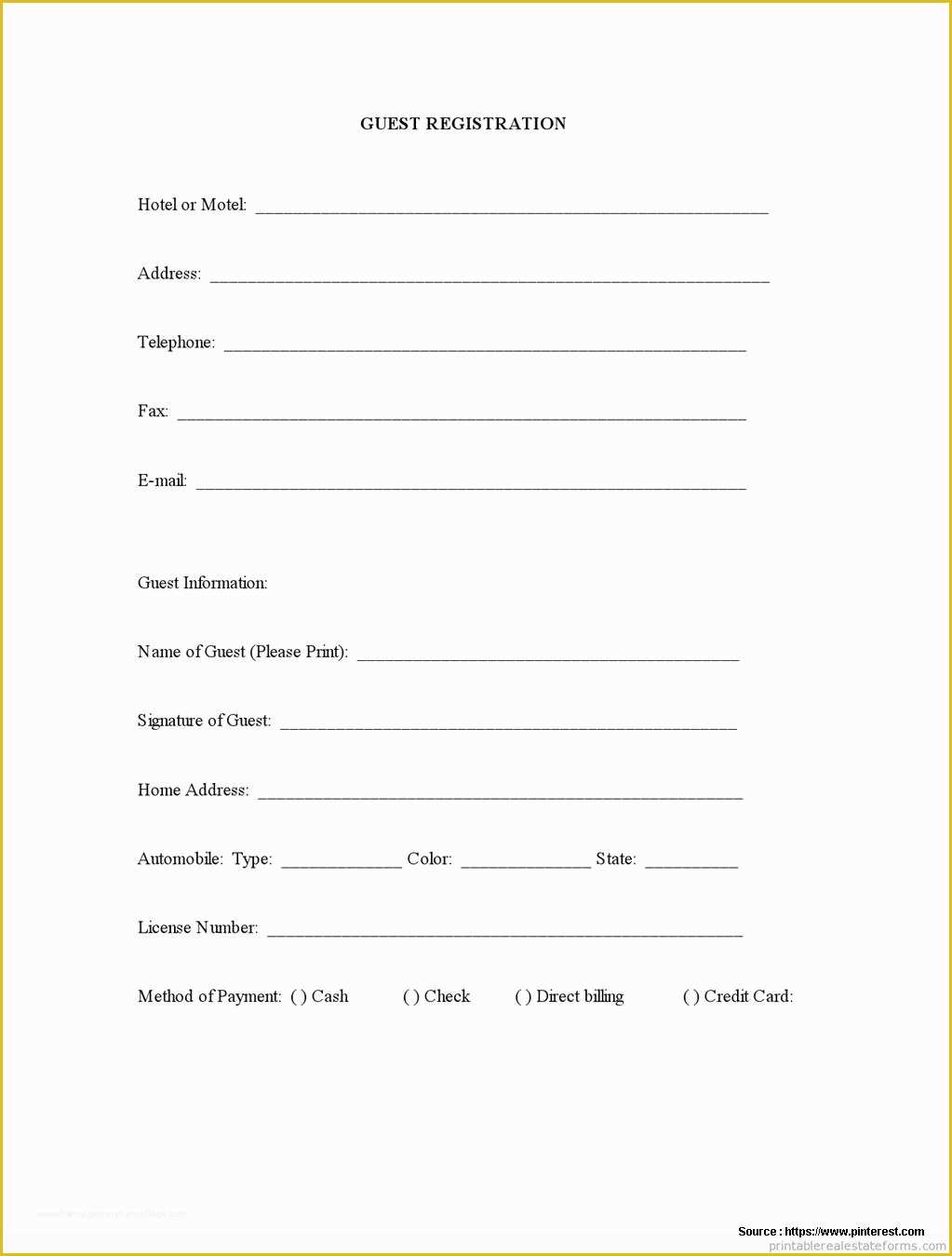 Free Hotel Registration form Template Of Free Hotel Guest Registration form Template form