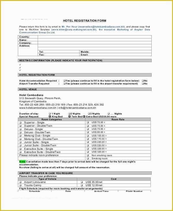 Free Hotel Registration form Template Of Printable Registration form Templates 9 Free Pdf