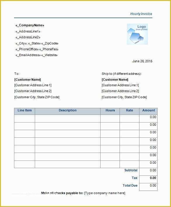 Free Hourly Invoice Template Of 60 Microsoft Invoice Templates Pdf Doc Excel