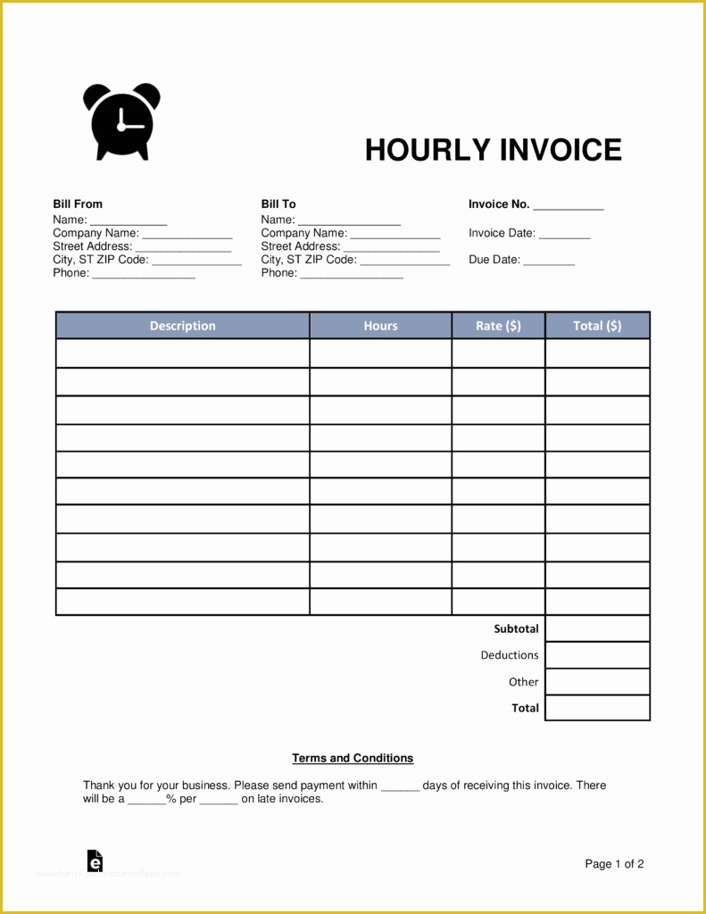 Free Hourly Invoice Template Of Free Hourly Invoice Template Word Pdf