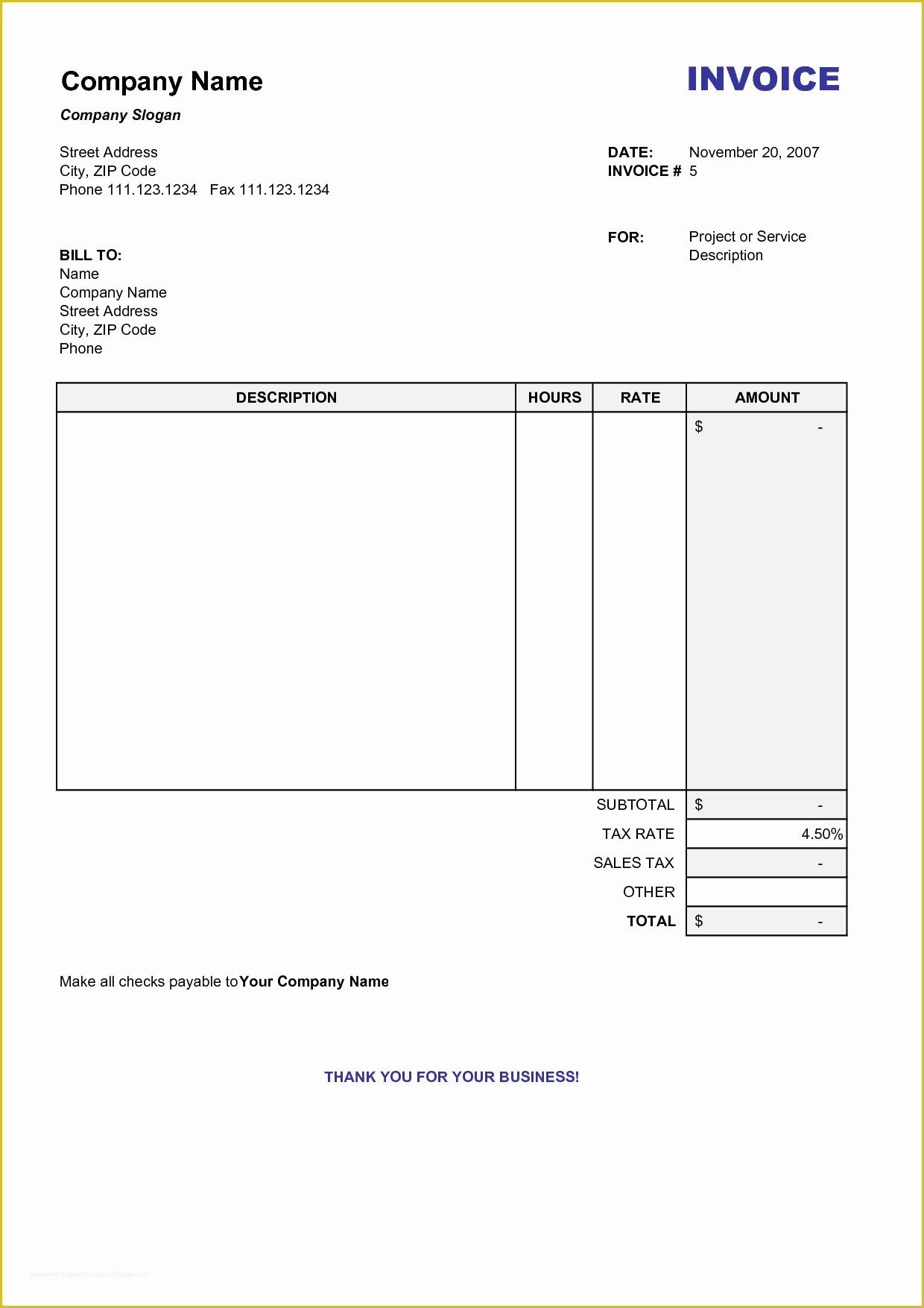 Free Hourly Invoice Template Of Free Invoice Templates Smartsheet Template for Hourly Work