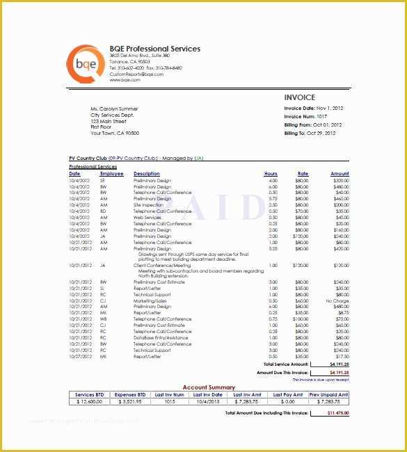 Free Hourly Invoice Template Of Hourly Invoice Template 5 Free Word Excel Pdf format