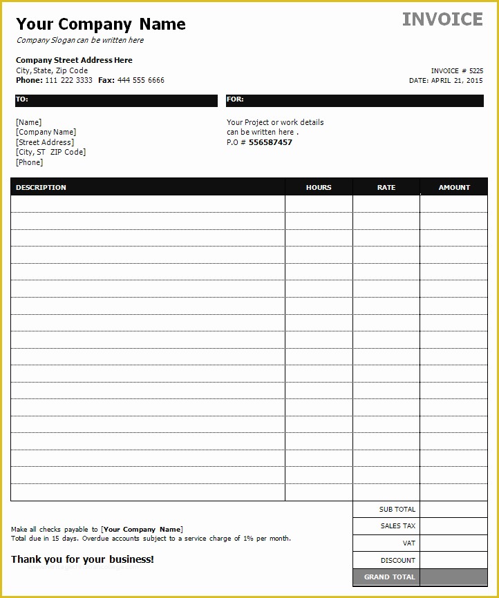 Free Hourly Invoice Template Of Hourly Invoice Template