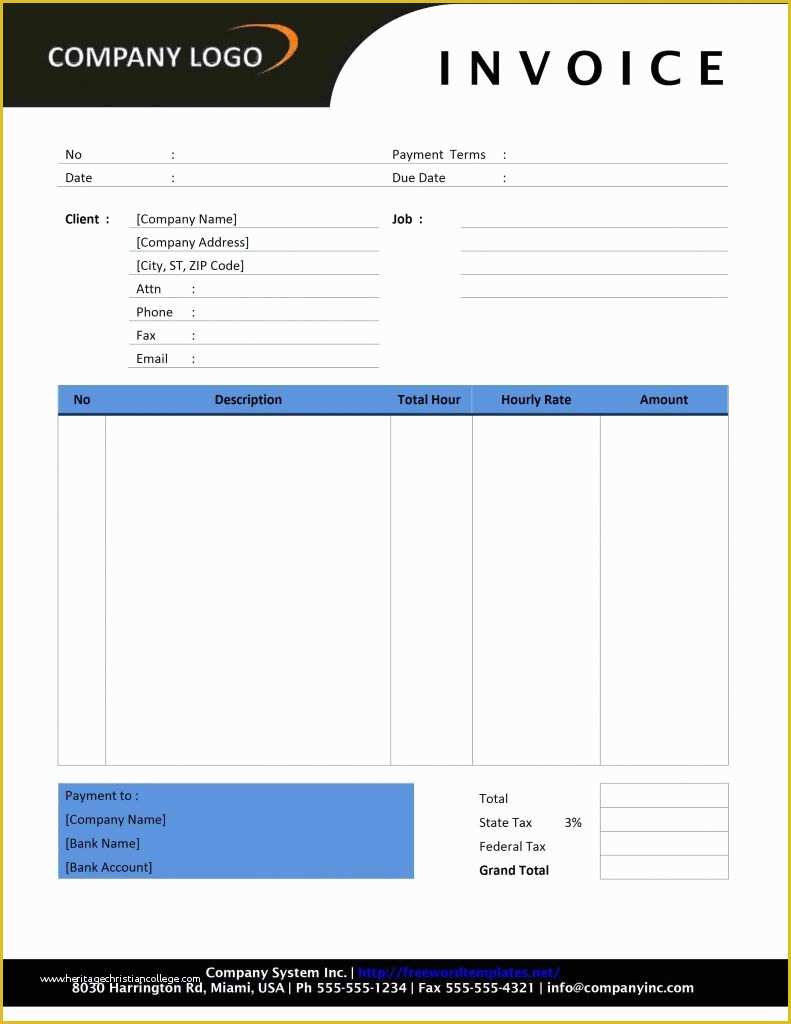 Free Hourly Invoice Template Of Hourly Invoice Template Word Excel Free Pdf