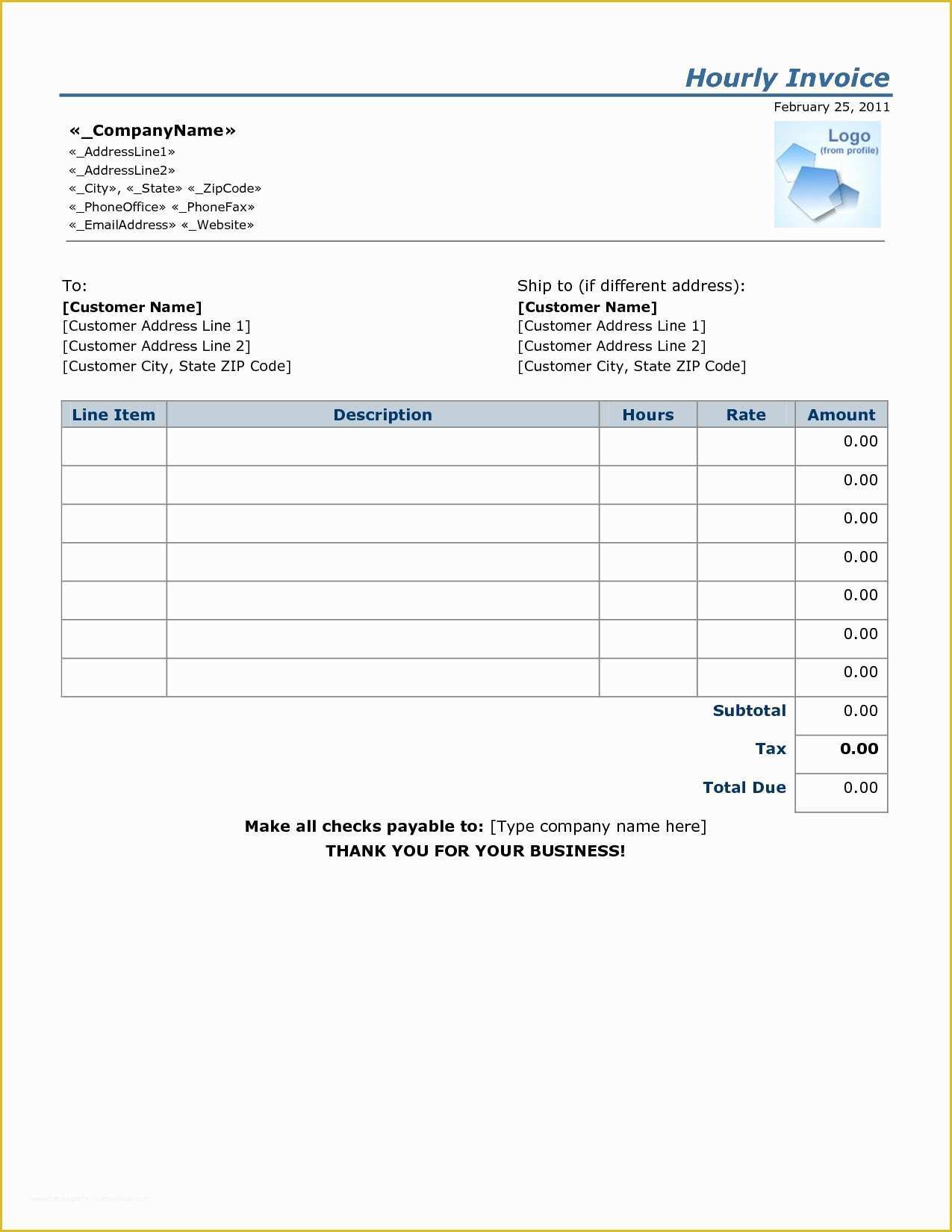 Free Hourly Invoice Template Of Hourly Rate Invoice Template Invoice Template Ideas