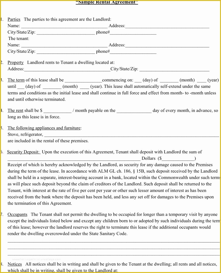 Free House Rental Agreement Template Of Rent Agreement Examples