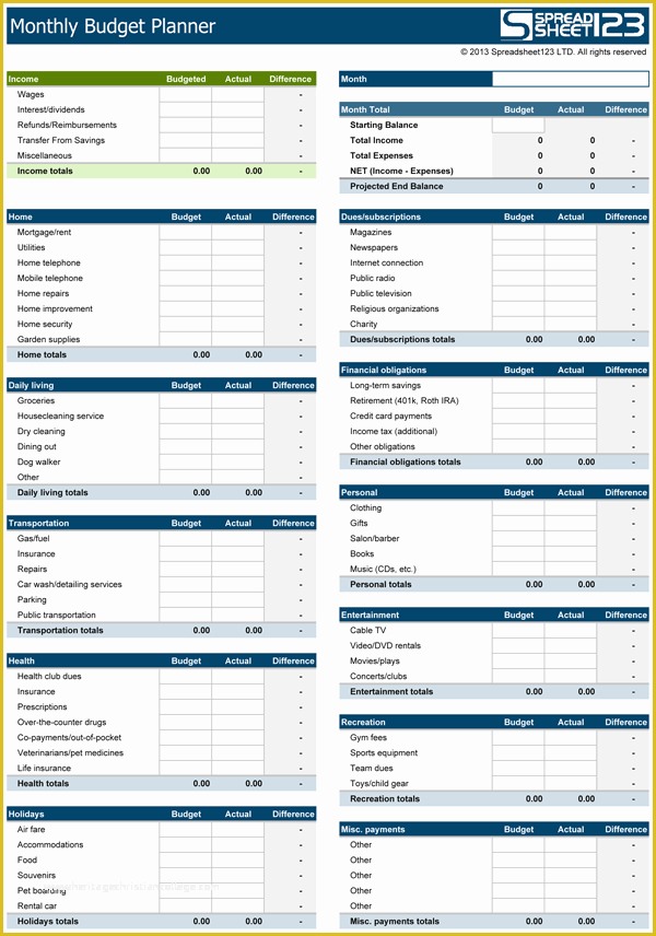 Free Household Budget Template Of Monthly Bud Planner