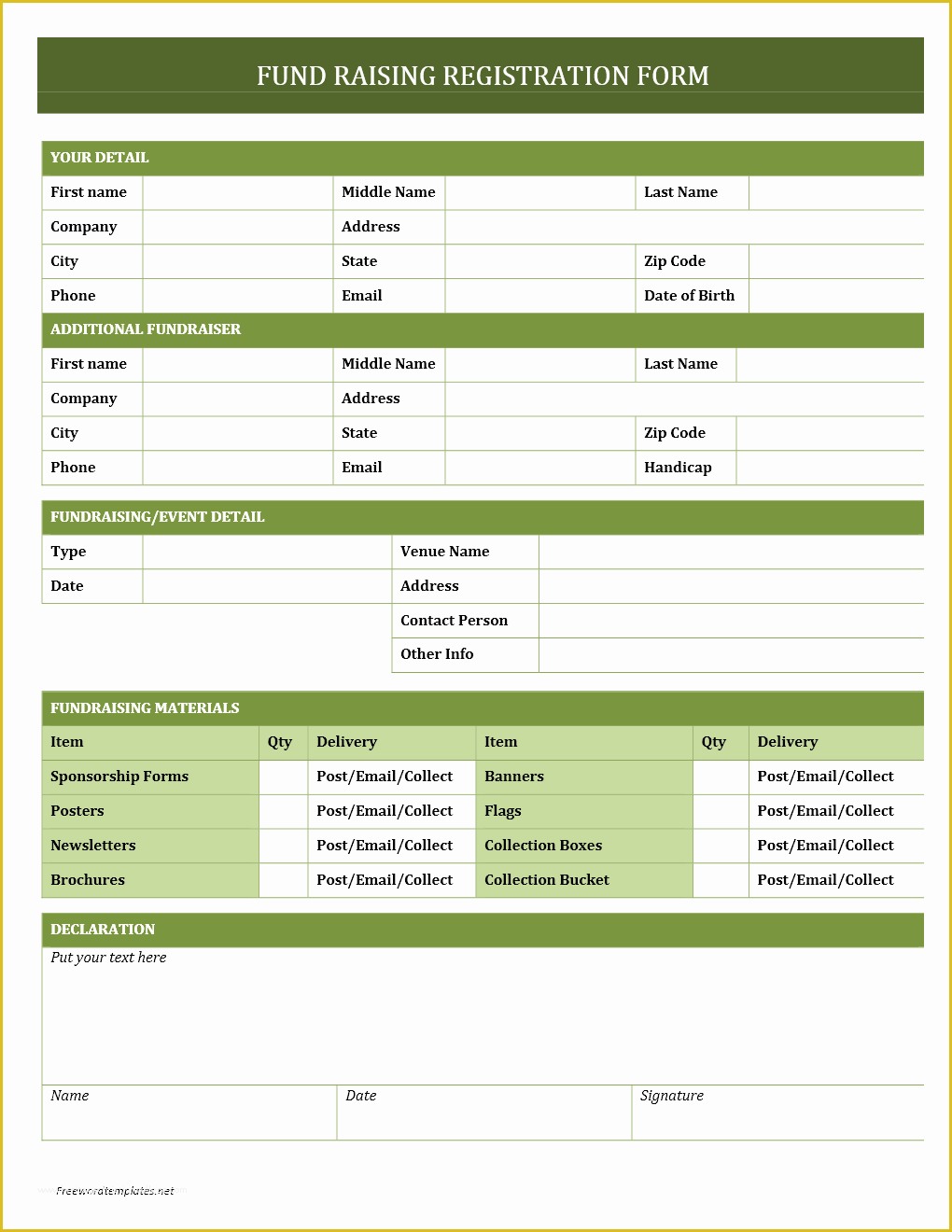 Free HTML form Templates Of Fundraising Registration form