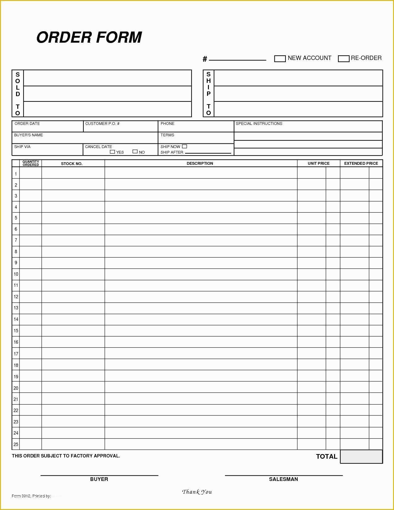 Free HTML form Templates Of order form Template