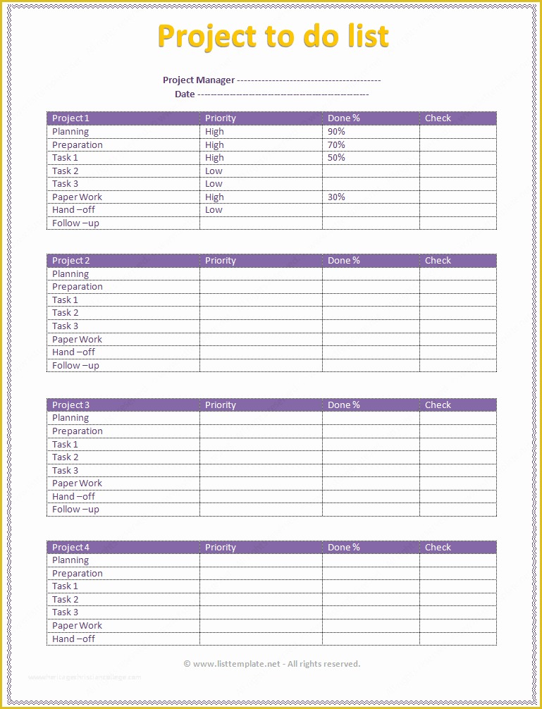 Free HTML Listing Templates Of Multi Project to Do List Template List Templates