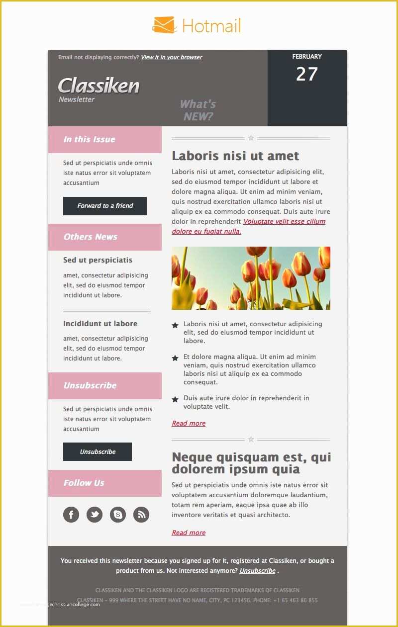 Free HTML Newsletter Templates Of Classiken HTML Newsletter Template
