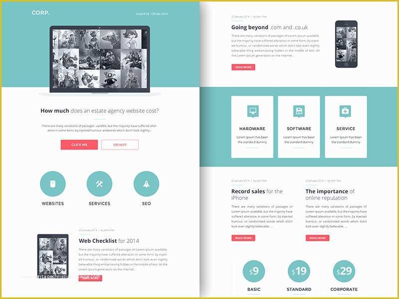 Free HTML Newsletter Templates Of Freebie Psd Sketch Corp Responsive HTML Email Newsletter
