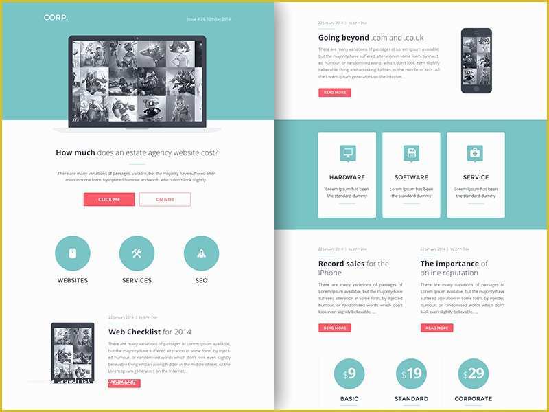 Free HTML Newsletter Templates Of Freebie Psd Sketch Corp Responsive HTML Email Newsletter