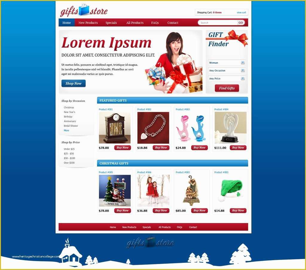 Free HTML Shopping Cart Template Of Gifts Shopping Web Template