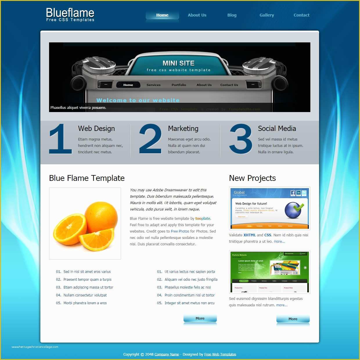 Free HTML Web Templates Of Blue Flame Free Templates
