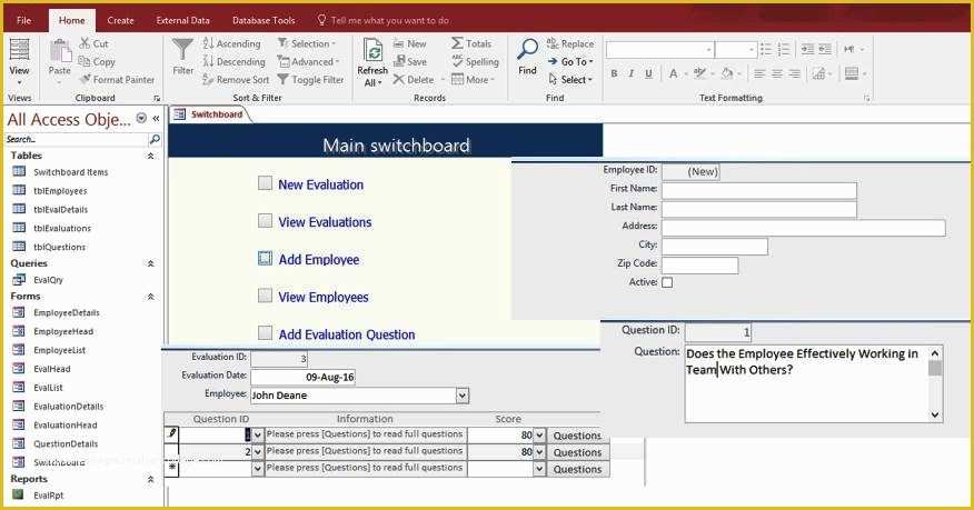 Free Human Resources Access Database Template Of Access Employee Performance Evaluation form Templates