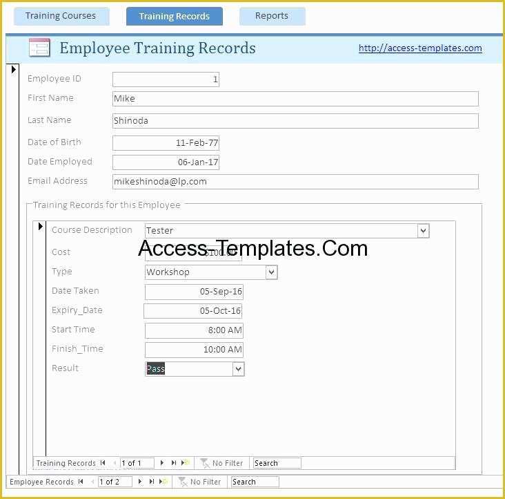 Free Human Resources Access Database Template Of Access Training Database Template Employee Plan for