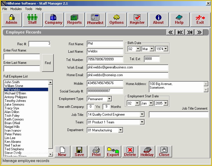 Free Human Resources Access Database Template Of Filegets Hs Staff Manager Screenshot Hs Staff Manager