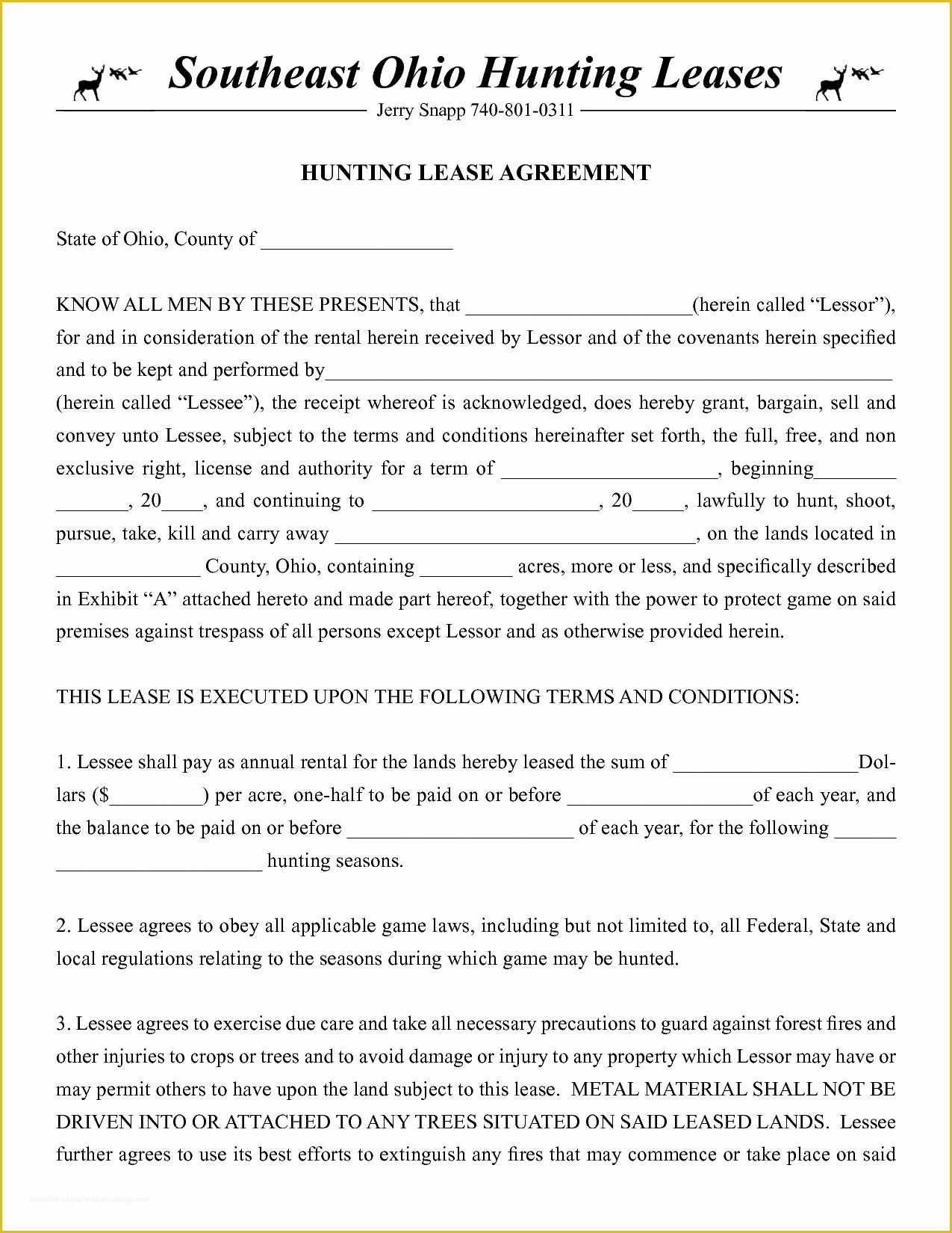Free Hunting Lease Agreement Template Of 11 Best Of Standard Hunting Lease Agreement Ohio