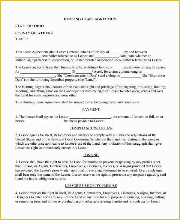 Free Hunting Lease Agreement Template Of 11 Sample Hunting Lease Agreements