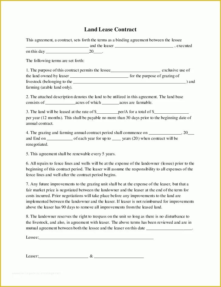 Free Hunting Lease Agreement Template Of 6 Land Lease Agreement Templates