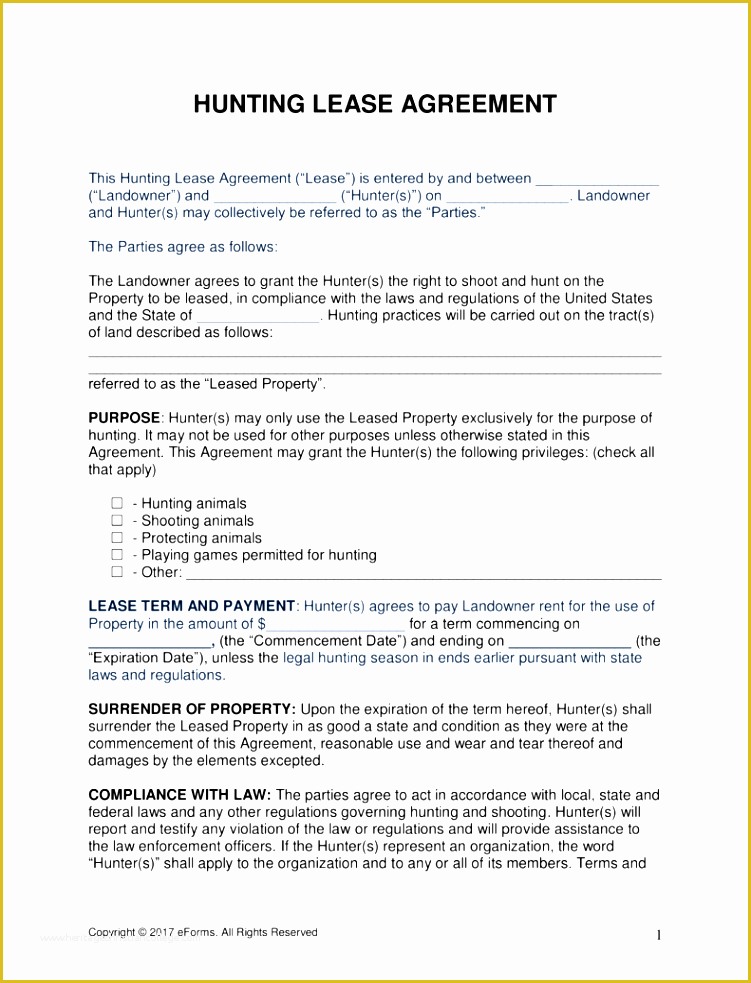 Free Hunting Lease Agreement Template Of 7 Lease Agreement Templates Sampletemplatess