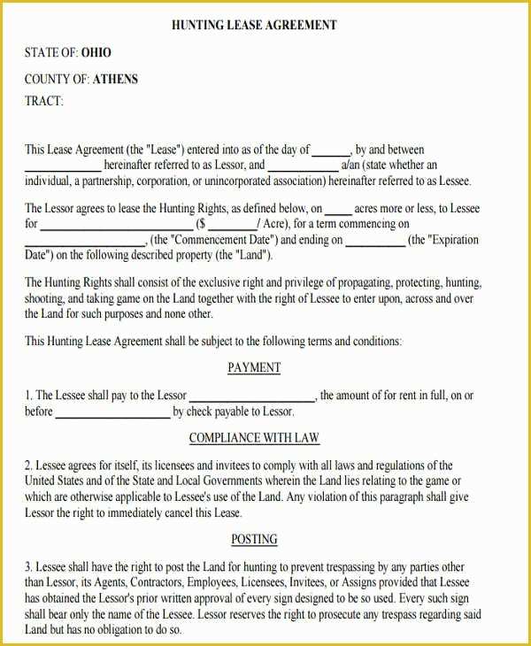 Free Hunting Lease Agreement Template Of Farm Land Lease Agreement form