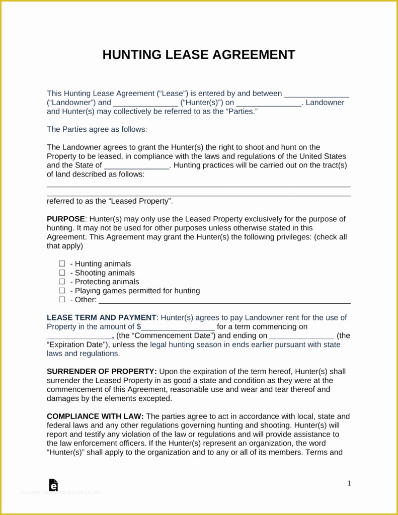 Free Hunting Lease Agreement Template Of Free Hunting Lease Agreement Pdf Word